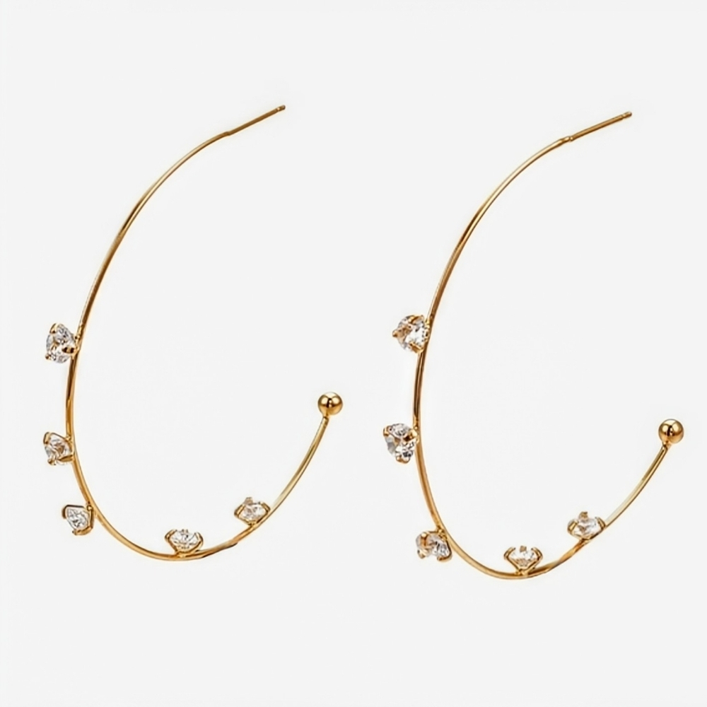 18k gp cubic zirconia minimalist hoop earrings; aprox 1.9" round; brass; nwot